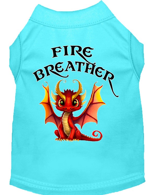 Fire Breather Dragon Screen Print Dog Shirt Aqua Med (12)